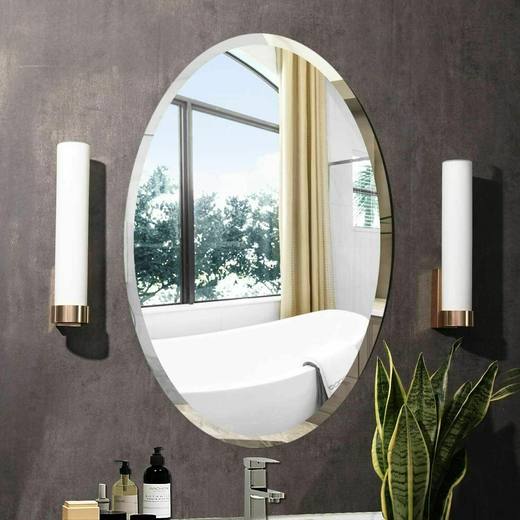 50x70cm Frameless Oval Wall Mounted Mirror - Silver