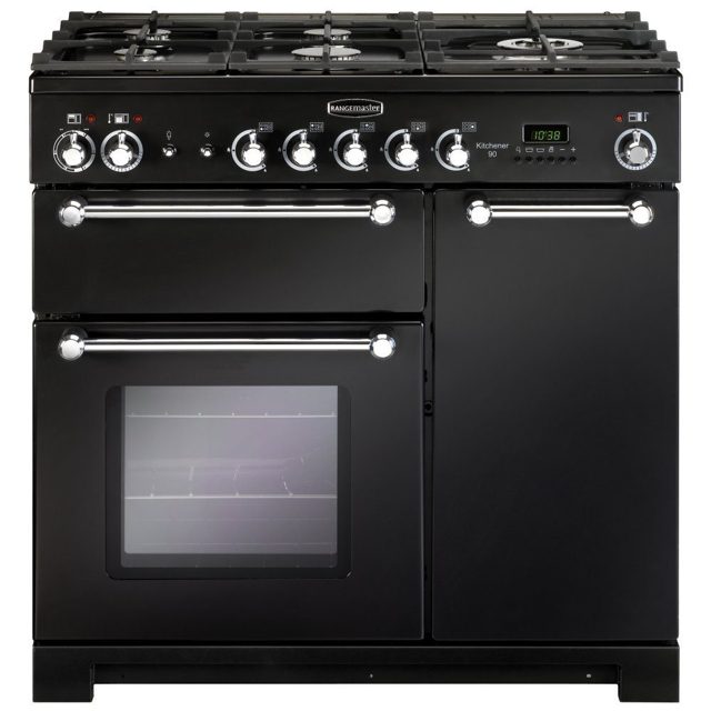 Rangemaster Kitchener 90cm Dual Fuel Range Cooker 81420 KCH90DFFBL/C Black