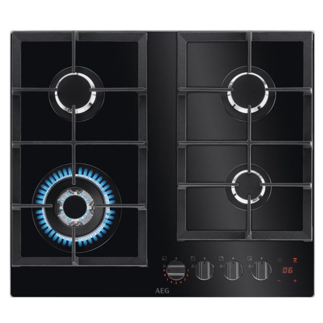 AEG 59cm Series 8000 4 Burner FlameLight Gas On Glass Hob HKB64450NB Black