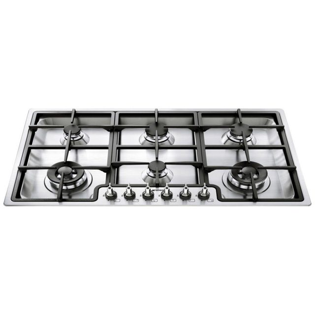 Smeg Classic 90cm Ultra Low Profile 6 Burner Gas Hob PGF962 Stainless Steel