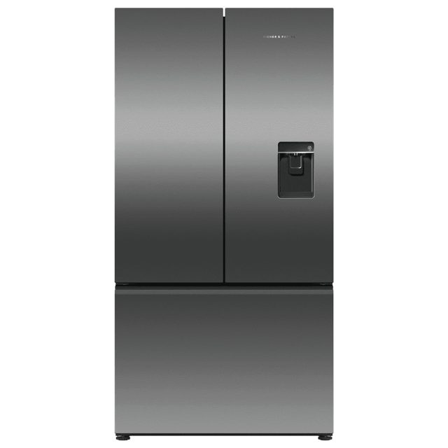 Fisher Paykel Series 7 Handleless French Style Fridge Freezer With Ice & Water RF540ANUB6 Black Steel
