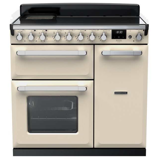 Rangemaster Estel Deluxe 90cm Induction Range Cooker With Chrome Trim 15029 ESDL90EIPPCR/CM1 Pale Cream
