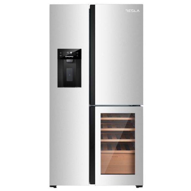 Tesla American Fridge Freezer With Wine Cooler, Water & Ice T530TDXG Stainless Steel
