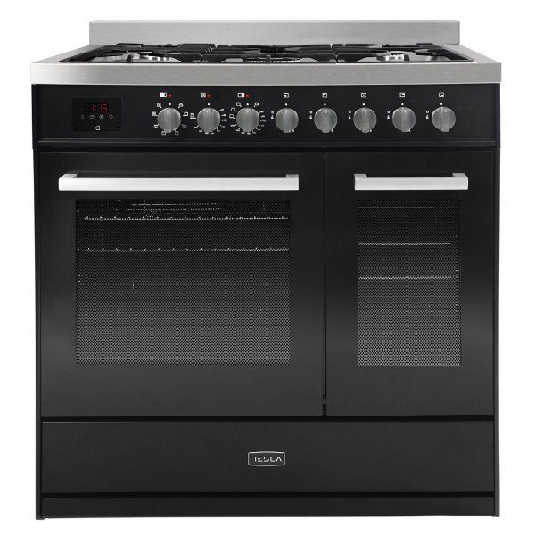 Tesla 90cm Professional Dual Fuel Range Cooker T90DDFRCB Black