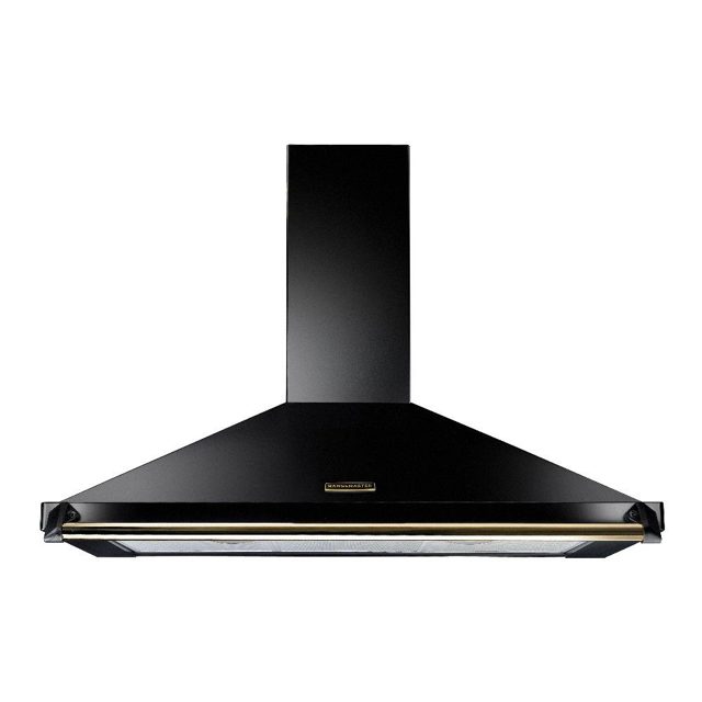 Rangemaster 110cm Classic Chimney Hood With Brass Rail And Badge RCLAHDC110BL/B Black