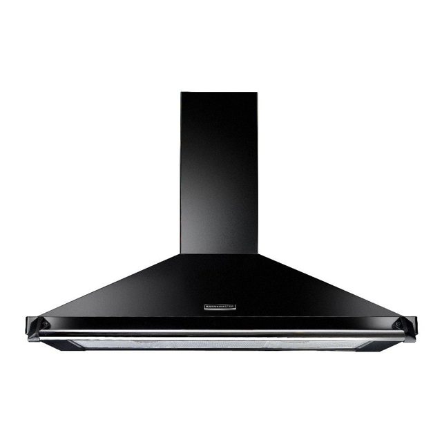 Rangemaster 110cm Classic Chimney Hood With Chrome Rail And Badge RCLAHDC110BL/C Black