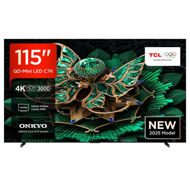 TCL 2025 115 4K Premium QD-Mini LED UHD Smart TV 115C7K-UK Black