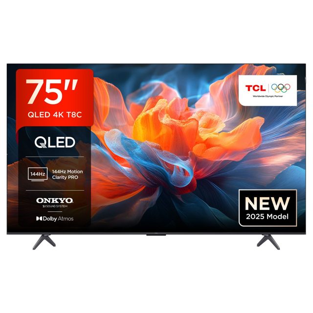 TCL 2025 75 4K QLED HDR UHD Smart TV 75T8C-UK Black