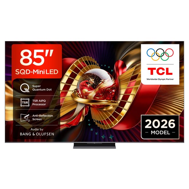 TCL 85 QD-Mini LED, 4K UHD 144 Hz Smart Google TV Dolby Atmos, Audio by Bang + Olufsen 85C8L-UK Black