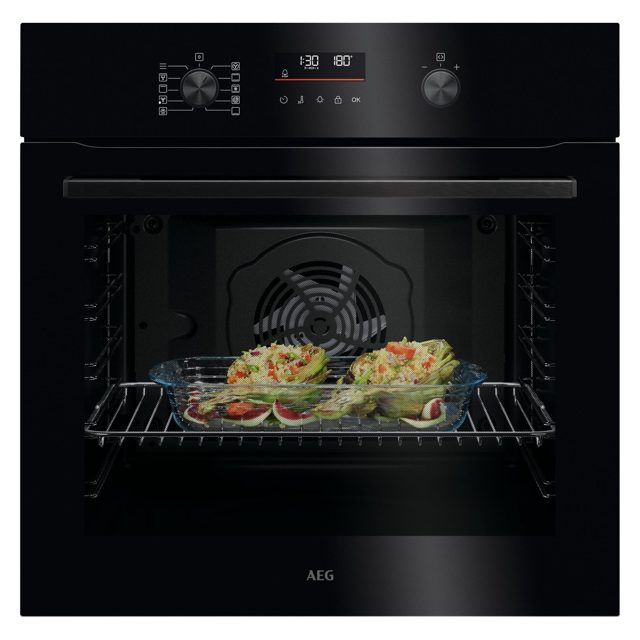 AEG 60cm Series 5000 SurroundCook Pyrolytic Built In Single Oven OU5PB40XK Black