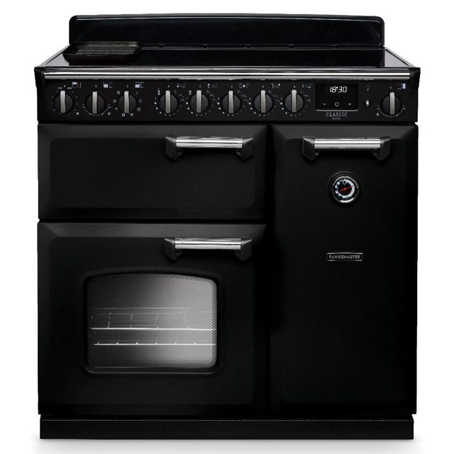 Rangemaster Classic Deluxe 90cm Induction Range Cooker Chrome Trim 14587 CLDL90EIPGBL/CM1 Black