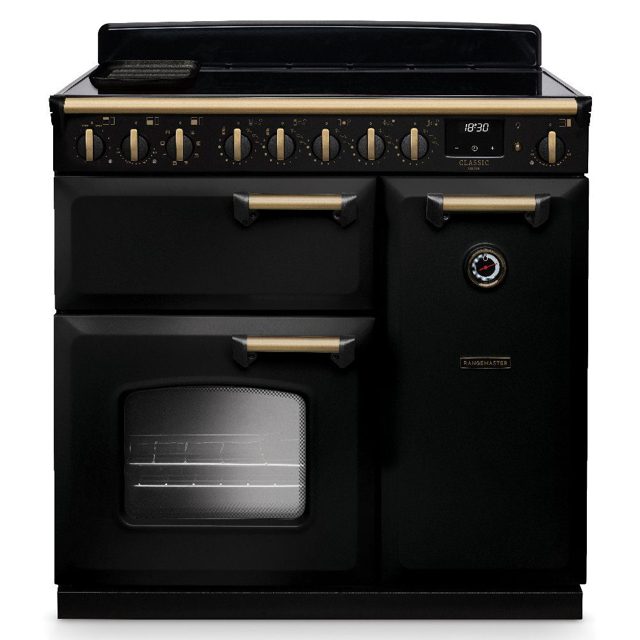 Rangemaster Classic Deluxe 90cm Induction Range Cooker Antique Brass Trim 18275 CLDL90EIPGBL/AB1 Black