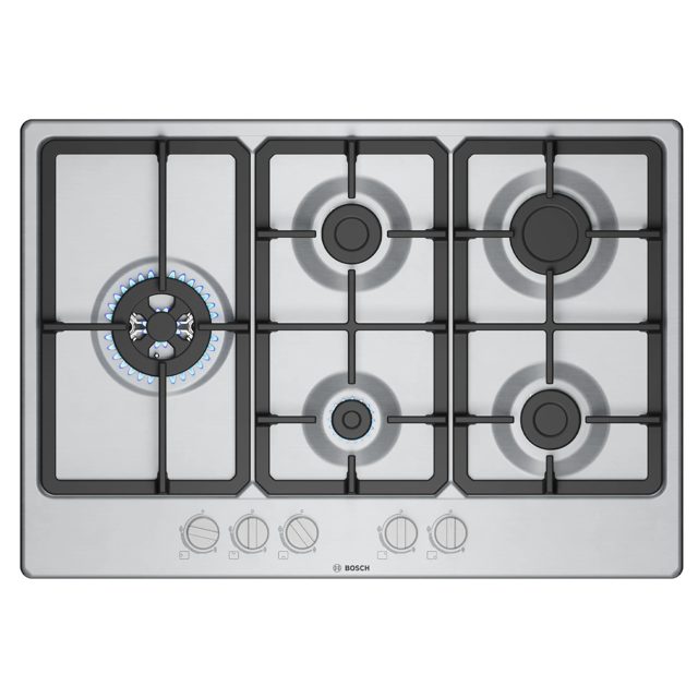 Bosch Series 4 75cm Frameless 5 Burner Gas Hob PGM7B5K90 Stainless Steel