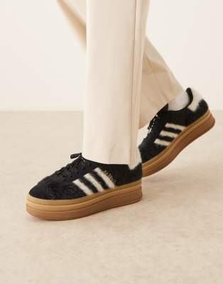 adidas Originals Gazelle Bold trainers in black and white fuzzy