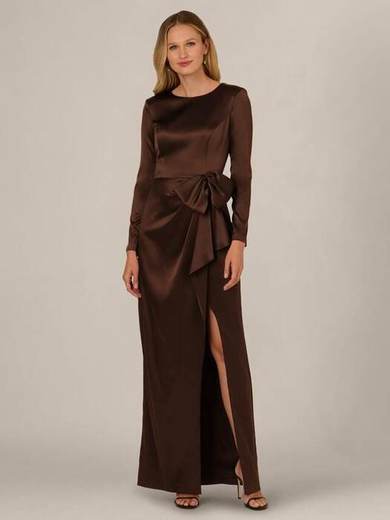Adrianna Papell Stretch Satin Ruffle Gown, Chocolate