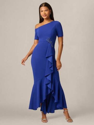 Adrianna Papell Studio Asymmetrical Crepe Gown, Royal Sapphire