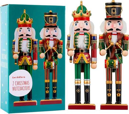 THE TWIDDLERS 2 Wooden Nutcracker Soldiers, 30cm, Christmas Decorations