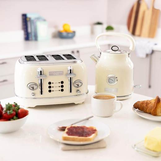 Charles Bentley Kettle and 4 Slice Toaster Set, Cream and Chrome, 1.7 Litre