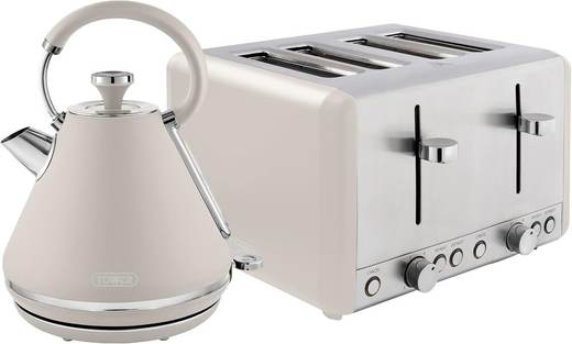 Tower Cavaletto Kitchen Set, 1.7L Kettle & 4 Slice Toaster, Latte