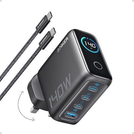 Anker 140W 4-Port GaN Charger with Cable, Dark Gray
