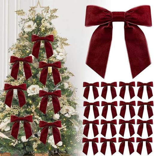 16P Christmas Burgundy Velvet Ribbon Gift Bows,4.3" Red Velvet Bows with Twist Ties,Christmas Tree Bow,Vintage Wedding Velvets BowXmas Wreaths Garland Velvets Ribbon for Pretied Gift Wrapping Bows