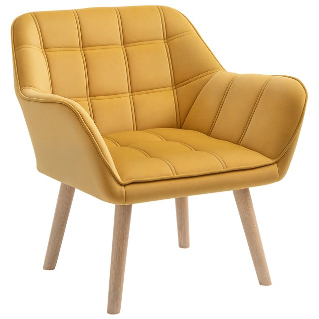 HOMCOM Accent Chair, Velvet Upholstered Vanity Tub Chair with Flared Armrests