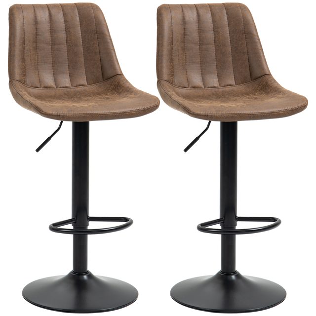 HOMCOM Breakfast Bar Stools Set of 2, 59-80cm Sitting Hight Leather Upholstered Bar