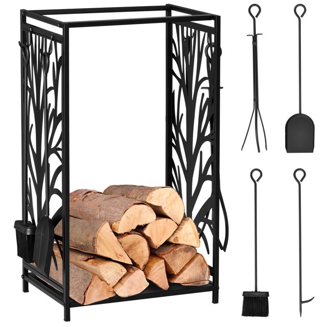 HOMCOM Steel Firewood Log Holder Indoor Outdoor Firewood Rack Fireplace Wood Storage