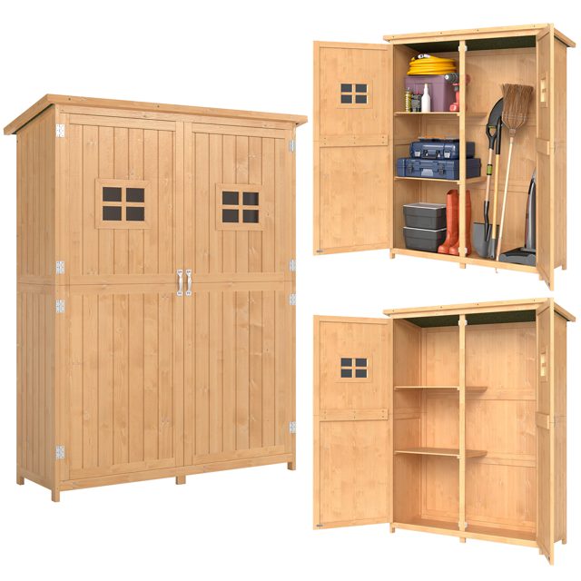 Outsunny Wooden Garden Shed with Two Windows, Tool Storage Cabinet