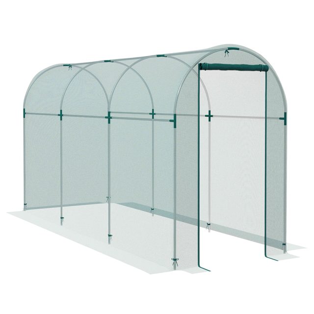Outsunny 360 x 120cm Galvanised Steel Fruit Cage, Plant Protection Tent with Zipped Door