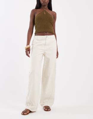 ASOS DESIGN barrel leg jeans with no waistband in off white