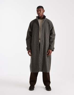 ASOS DESIGN wool look long length overcoat in check