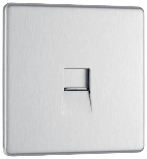 BG Screwless Flat Plate Screw Type Single Master Telephone Socket - Brushed Steel