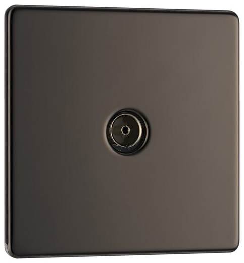 BG Screwless Flat Plate Single Socket For TV or FM Co-Axial Aerial Connection - Black Nickel