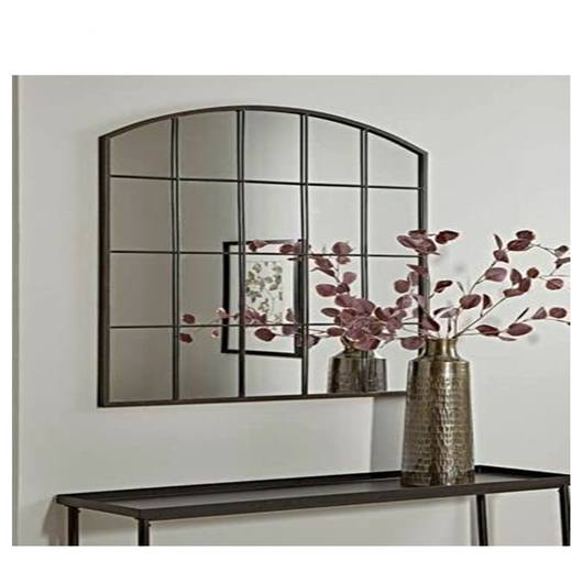 Black Arch Rectangle Window Style Wall Mirror Metal Frame - Black