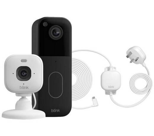 BLINK Home Security Starter Kit Outdoor with Video Doorbell System, Mini 2K+ Security Camera & Weather Resistant Power Adapter Bundle