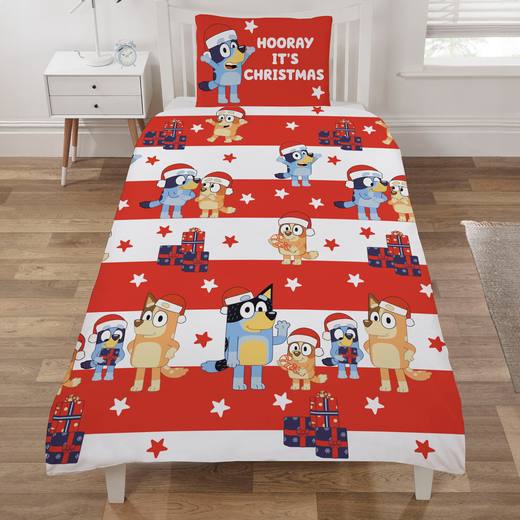 Bluey Festive Stars Duvet Set - Red and White