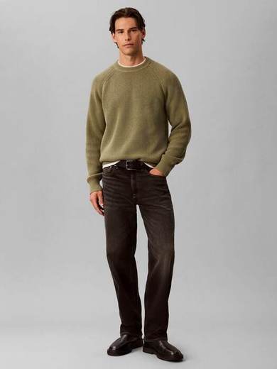 Calvin Klein Wool Cotton Blend Ribbed Jumper, Green