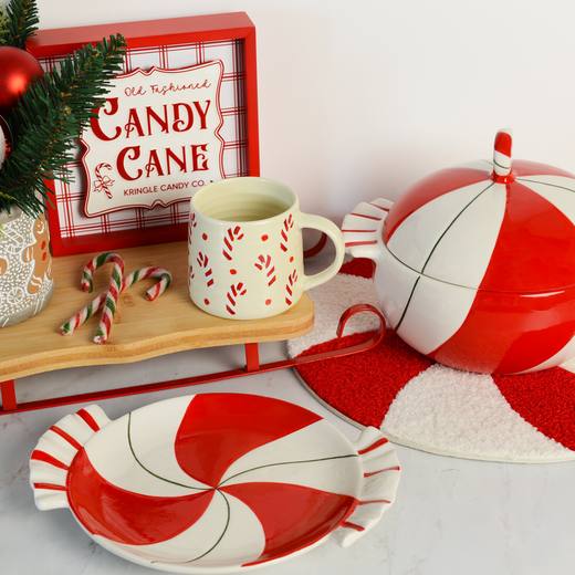 Candy Cane Dish - White and Red
