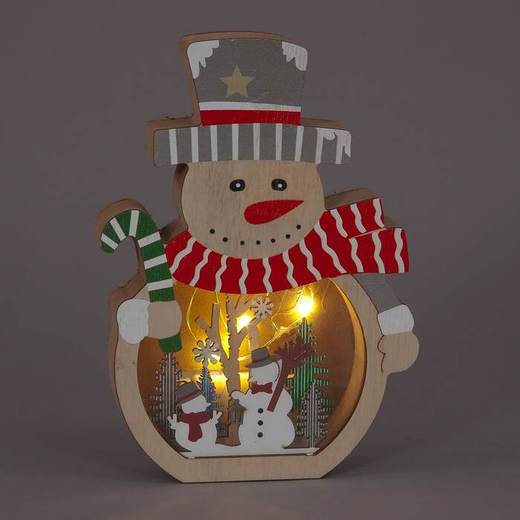 20cm Wooden Snowman Scene Decoration