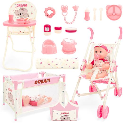 Complete Baby Doll Pretend Role Play Nursery Set - Pink