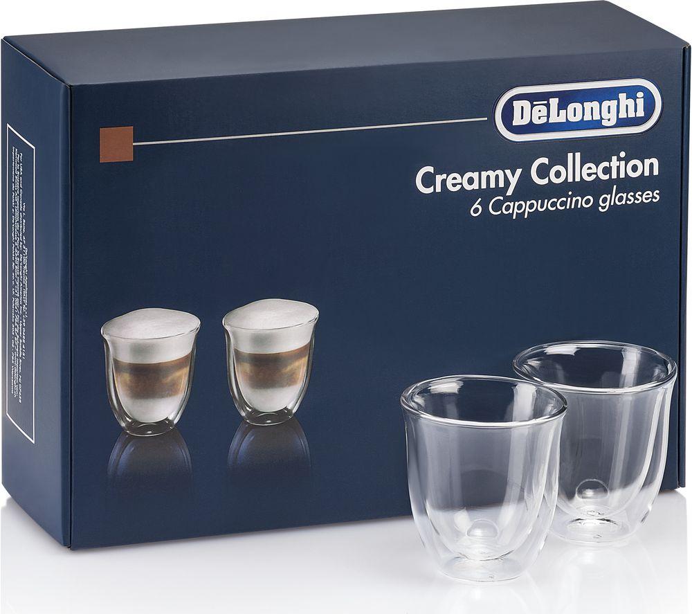 DELONGHI Creamy Collection DLKC301 Double Wall Cappuccino Glasses - Pack of 6, Clear