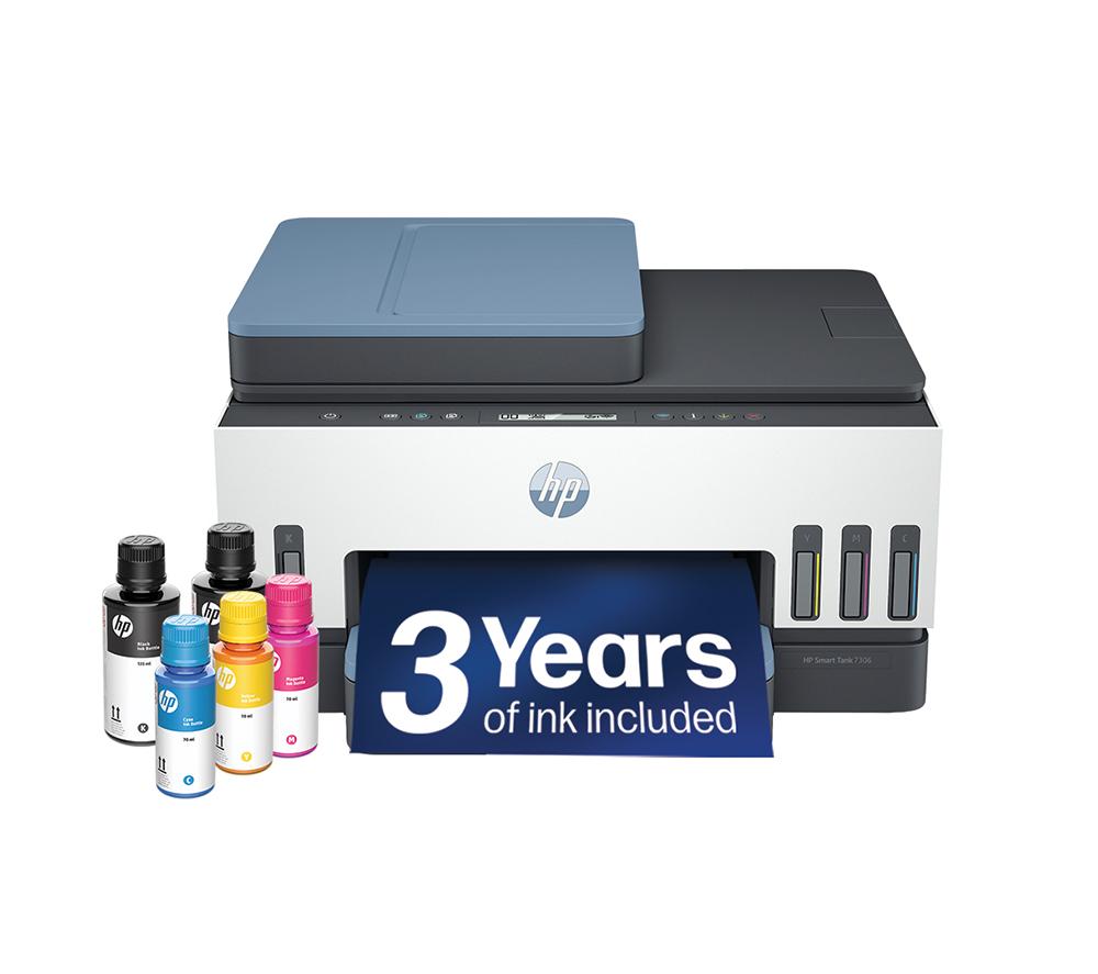 HP Smart Tank 7306 All-in-One Wireless Inkjet Printer, White,Blue,Silver/Grey