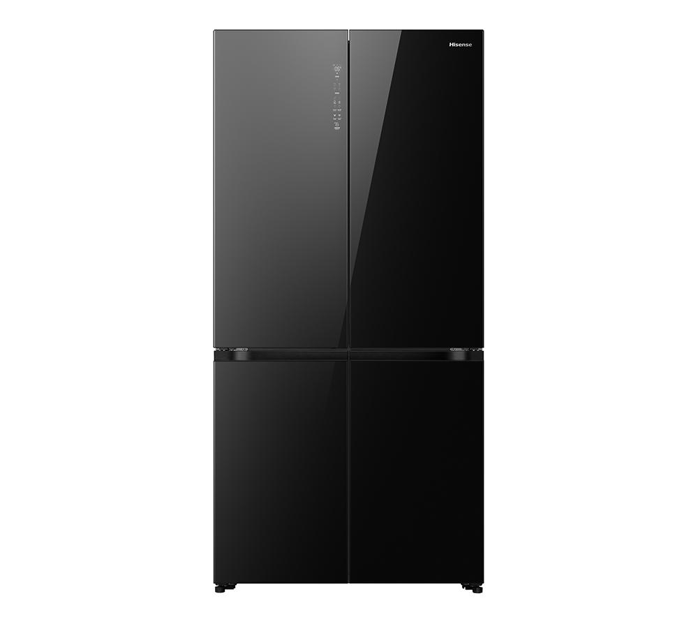 HISENSE KitchenFit RQ768N4GBE Fridge Freezer - Black Glass, Black