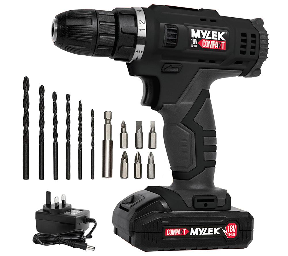 MYLEK 18V Cordless Drill - Black, Black