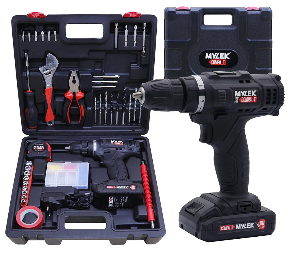 MYLEK 18 V Cordless Drill & Accessory Set with Storage Case - Black, Black