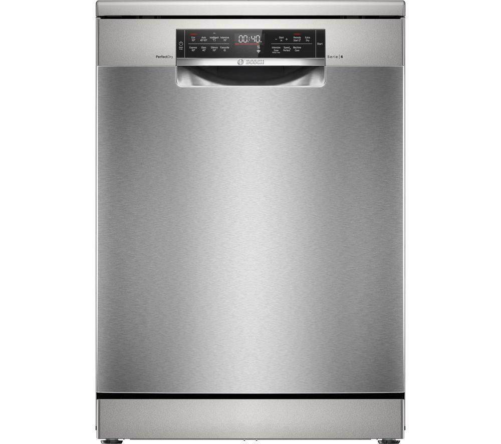 BOSCH Series 6 PerfectDry SMS6TCI02G Full-size WiFi-enabled Dishwasher - Brushed Steel, Brushed Steel
