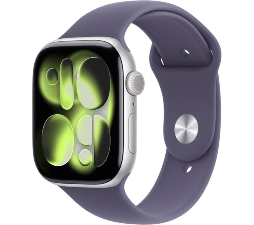 APPLE Watch Series 11 - 46 mm Silver Aluminium Case with Purple Fog Sport Band, M/L, Purple,Silver/Grey
