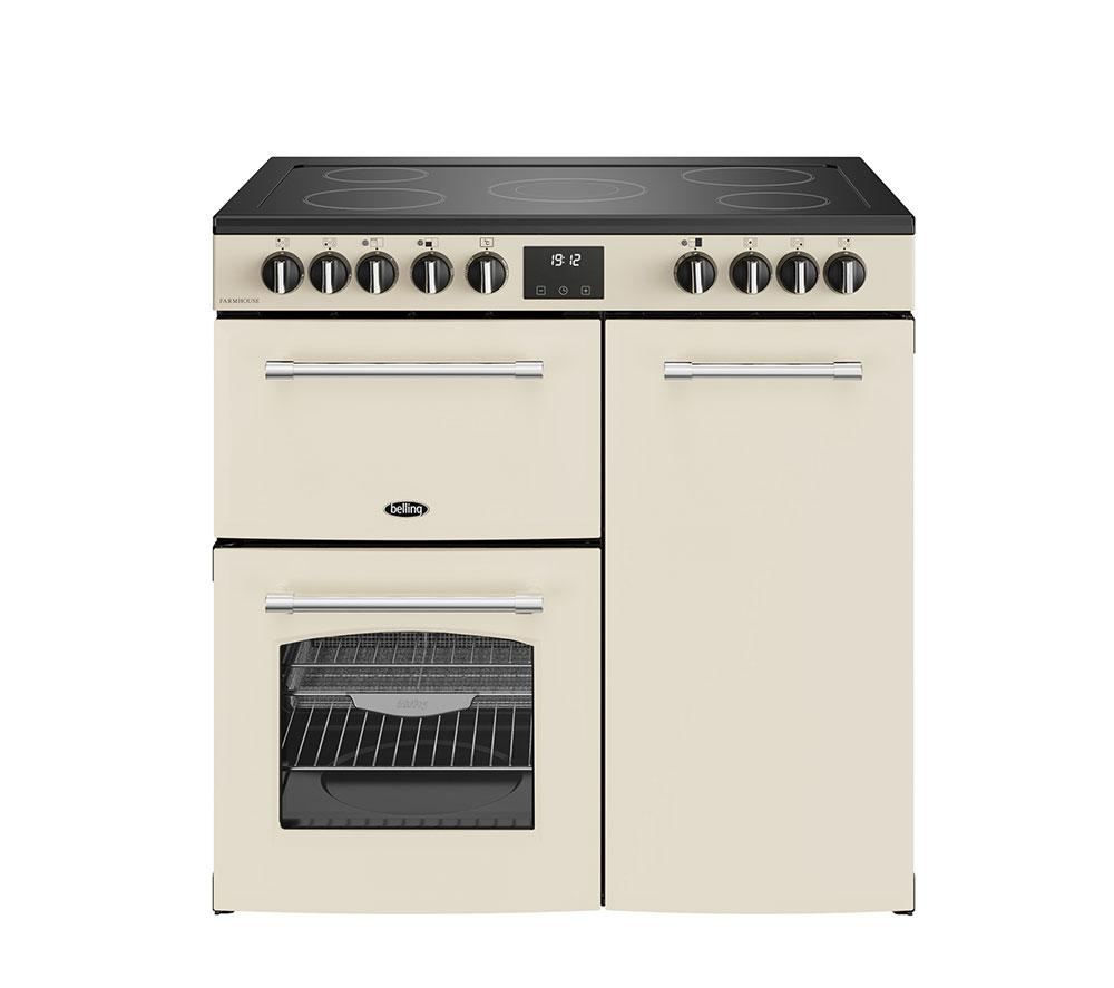 BELLING Farmhouse 90E Electric Ceramic Range Cooker - Cream & Chrome, Cream