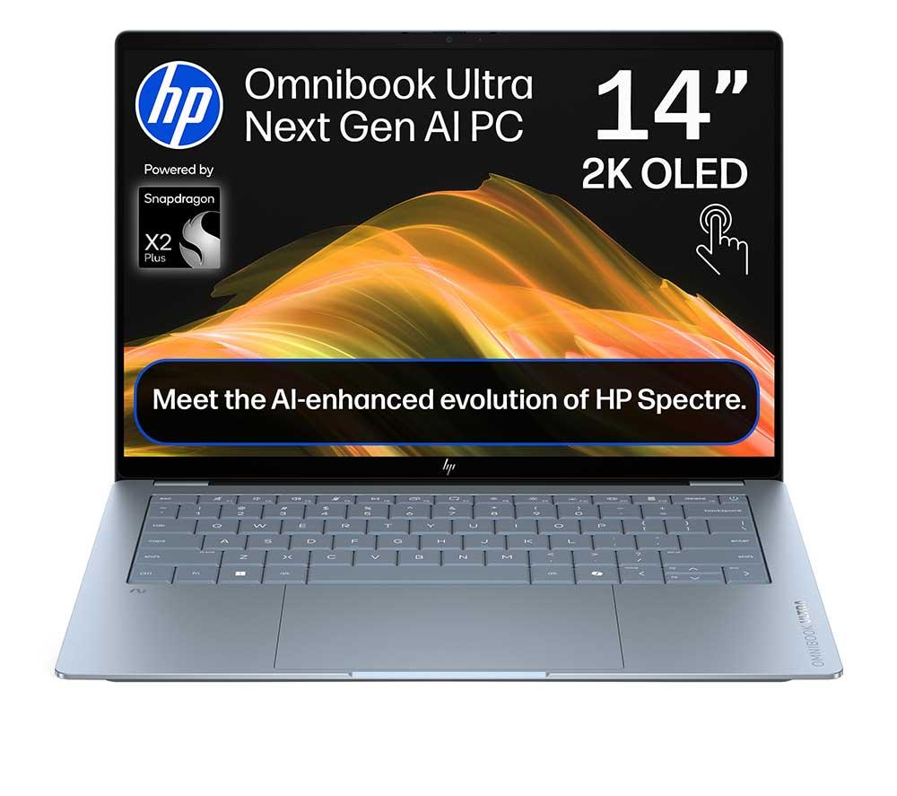 HP OmniBook Ultra 14" Laptop - Snapdragon X2 Plus, 512 GB SSD, Stone Blue, Blue